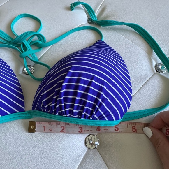 Blue and White Striped Padded Push Up Bikini Top Size Large - Picture 5 of 8